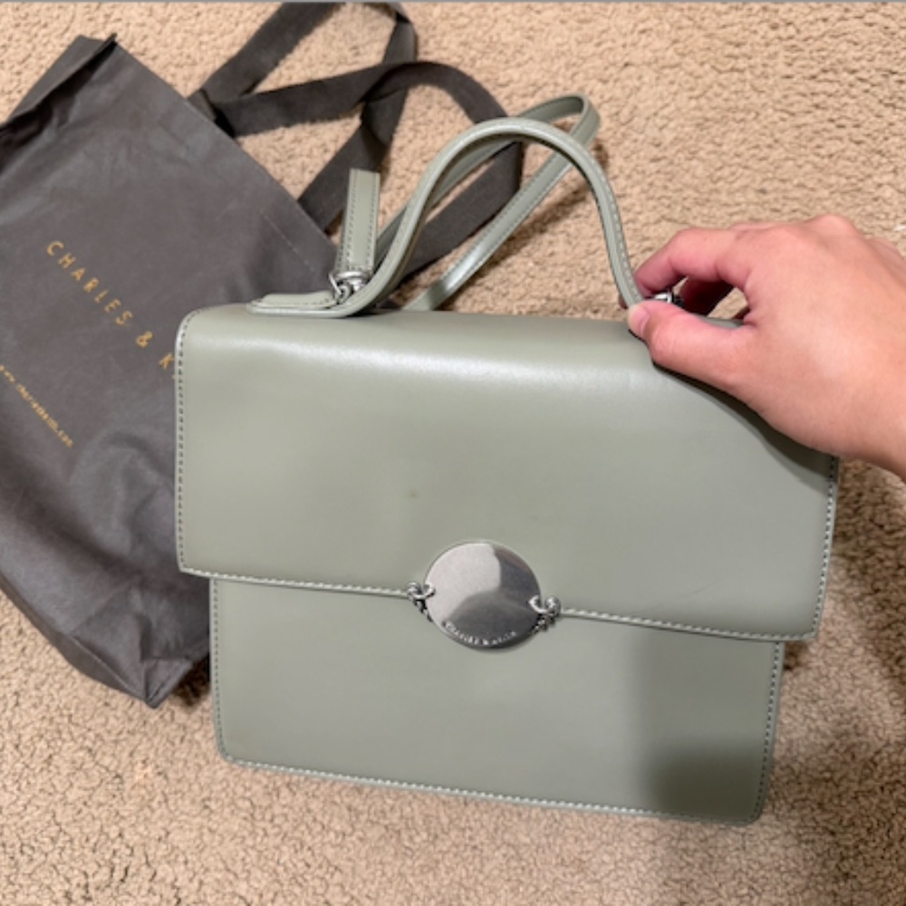 Charles & Keith Light Green Leather Handbag Crossbody Bag